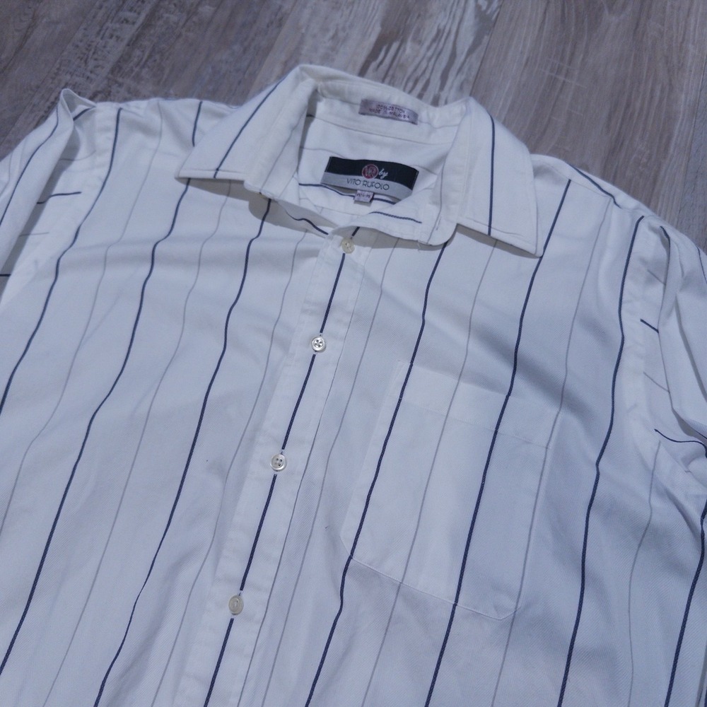 VR By Vito Rufolo Striped Dress Shirt Mens 15.5 35 Sky Blue Cotton Long Sleeve